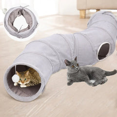 Cat Tunnels for Indoor Cats Collapsible Cat Toys Play Tube 3 Ways S Shape Cat Tunnel Grey Suede Pet Crinkle Tunnels with Ball