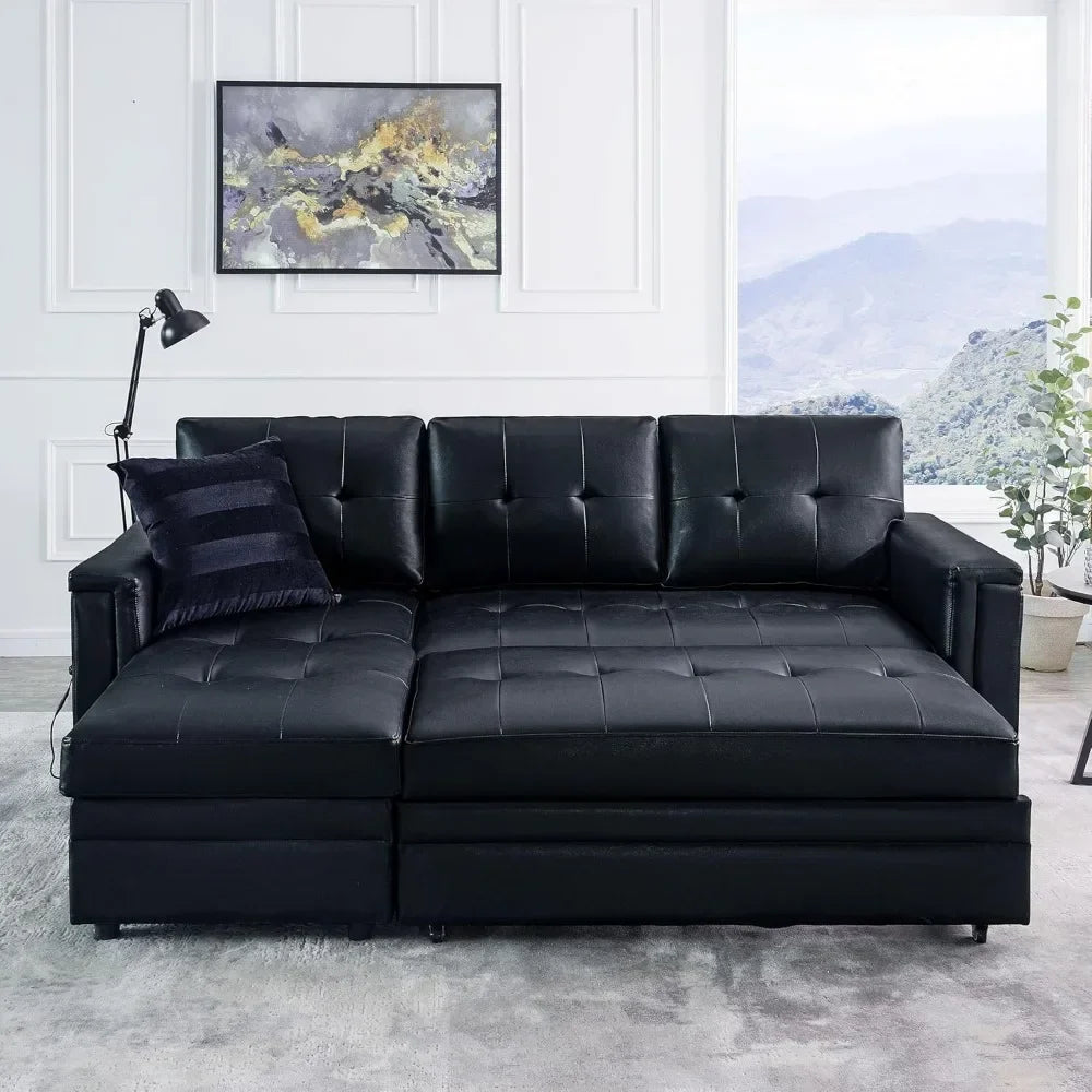 Lily Sectional Sleeper Sofa with USB Ports-L-Shaped Couch Convertible Pull-Out Bed, Ample Storage,living room sofas