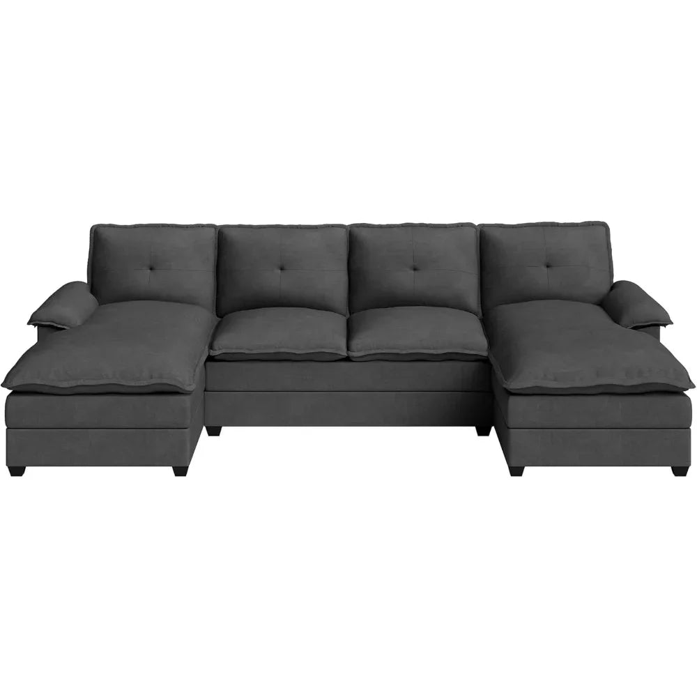 Sectional Couches for Living Room, U Shaped Couch 110in Sectional Sofa,Cloud Couch for Living Room (Black)，Living Room Sofas