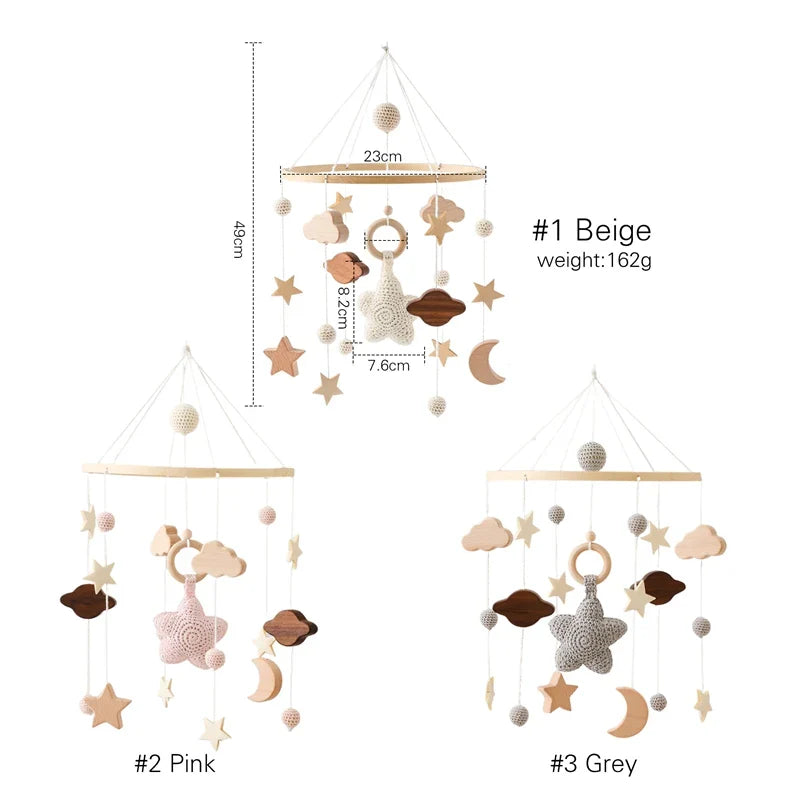 Crib Mobile Bed Bell Wooden Baby Rattles Soft Felt Cartoon Animal Bed Bell Newborn Music Box Hanging Toy Crib Bracket Baby Gifts