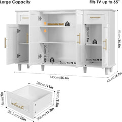 55" Modern Sideboard Buffet Cabinet with Storage,Large Kitchen Buffet Storage Cabinet with Drawers and Shelves,for Kitchen,White