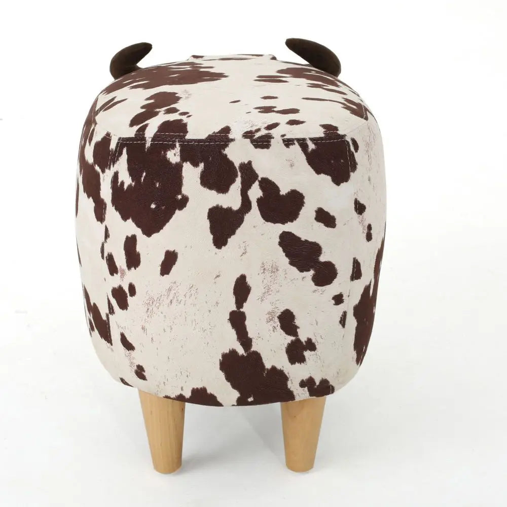 Velvet Cow-Shaped Ottoman, Cute Wood Foot Stool Shoes Changing Seat with Cushioned for Adult  Playroom, Porch Furniture, Stool