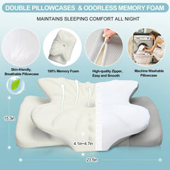 Pulatree Neck Pillow Soft Pillow Odorless Ergonomic Cervical Pillow for Neck Pain Relief Double Sided Easy To Clean Memory Foam