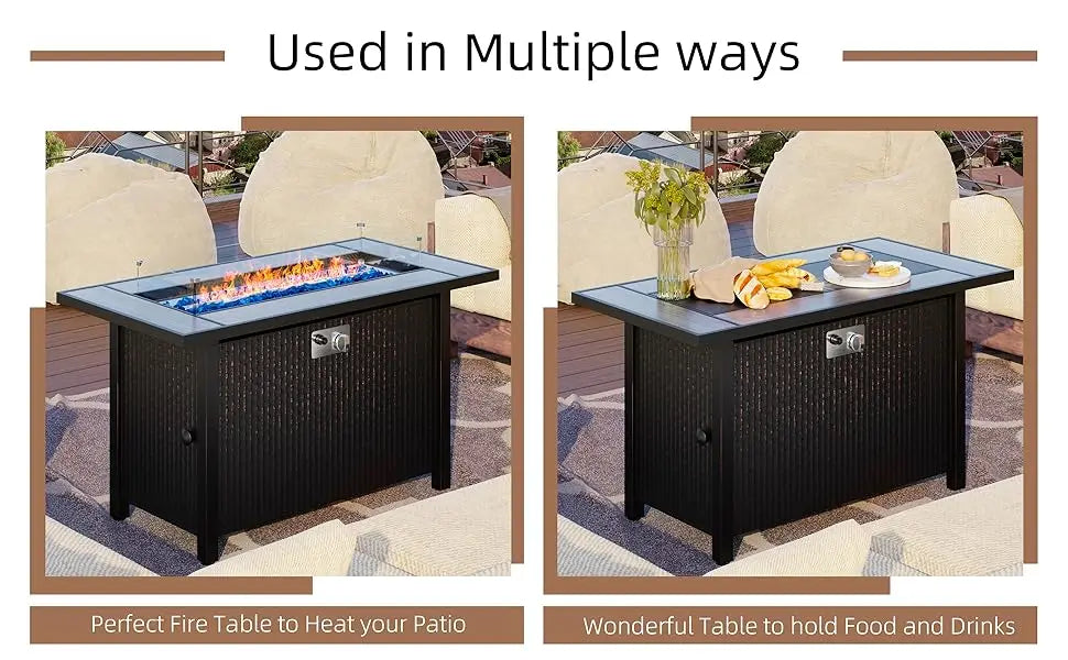 Shunchi-Propane Fire Pit Table with Glass Window Protector, Outdoor, 50,000 BTU Steel Gas, 45 in