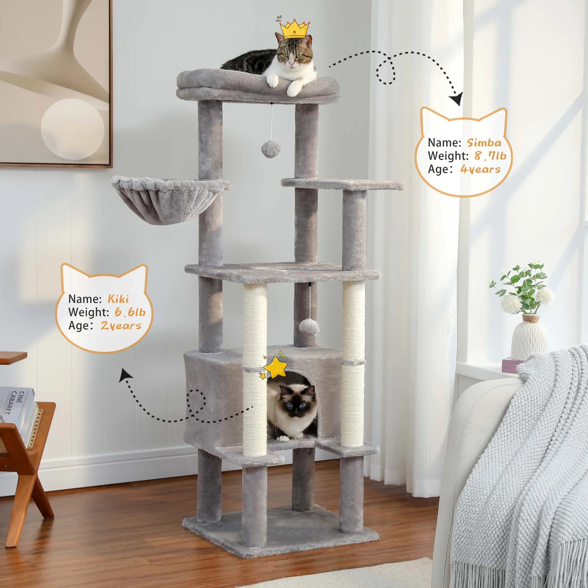 Multi-Level Cat Tree with Condo Scratching Posts Large Cat Tower with Hammock Cat Accessories Kitty Cat Toys Cat Pet Supplies