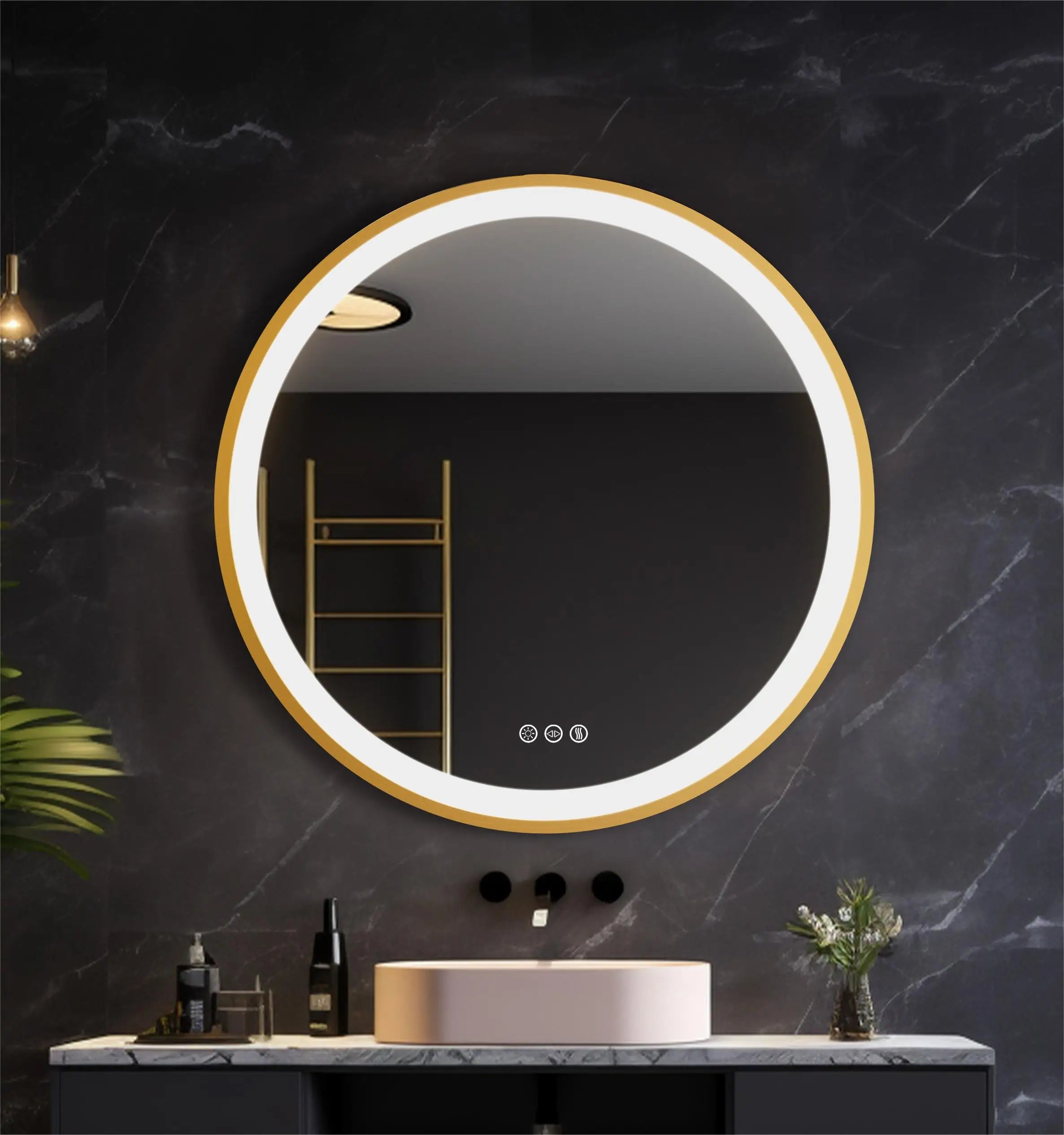 24/32 Inch Gold Frame LED Bathroom Mirror 3 Colors Temperature Wall Mounted Vanity Mirror Fast Defagging