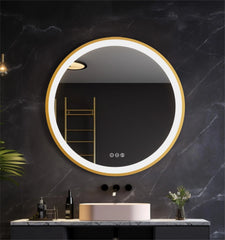 24/32 Inch Gold Frame LED Bathroom Mirror 3 Colors Temperature Wall Mounted Vanity Mirror Fast Defagging