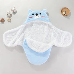 Soft Flannel Winter Warm Baby Swaddle Blanket Thicken Plush Lining Hooded Blanket for 0-6 Months Newborn Envelope Cocoon Blanket