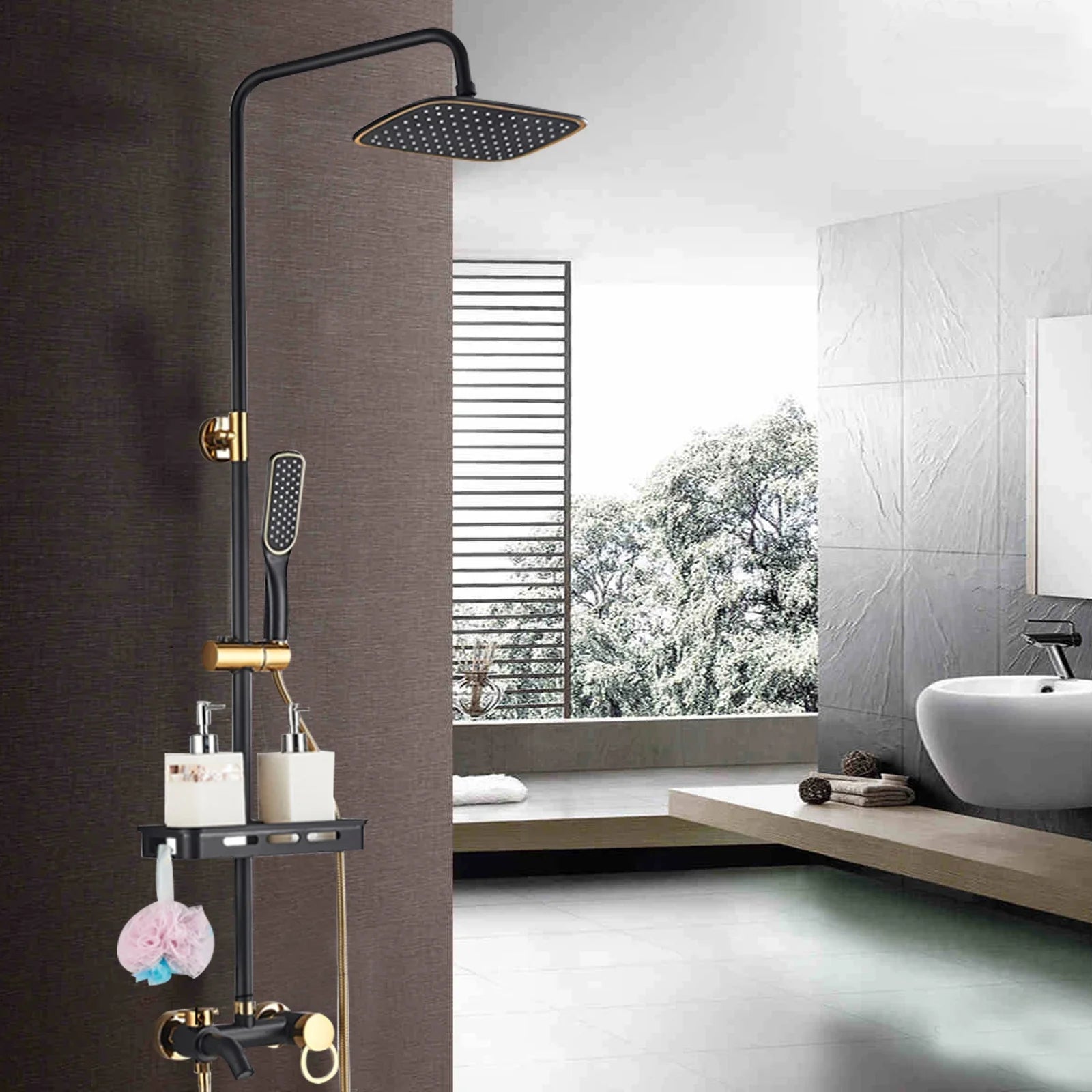 Modern Shower Faucet Rainfall Shower Head Combo Set Wall Mounted Mixer Valve Set Kitchen Brass Shower Faucet Set Kit Rainfall