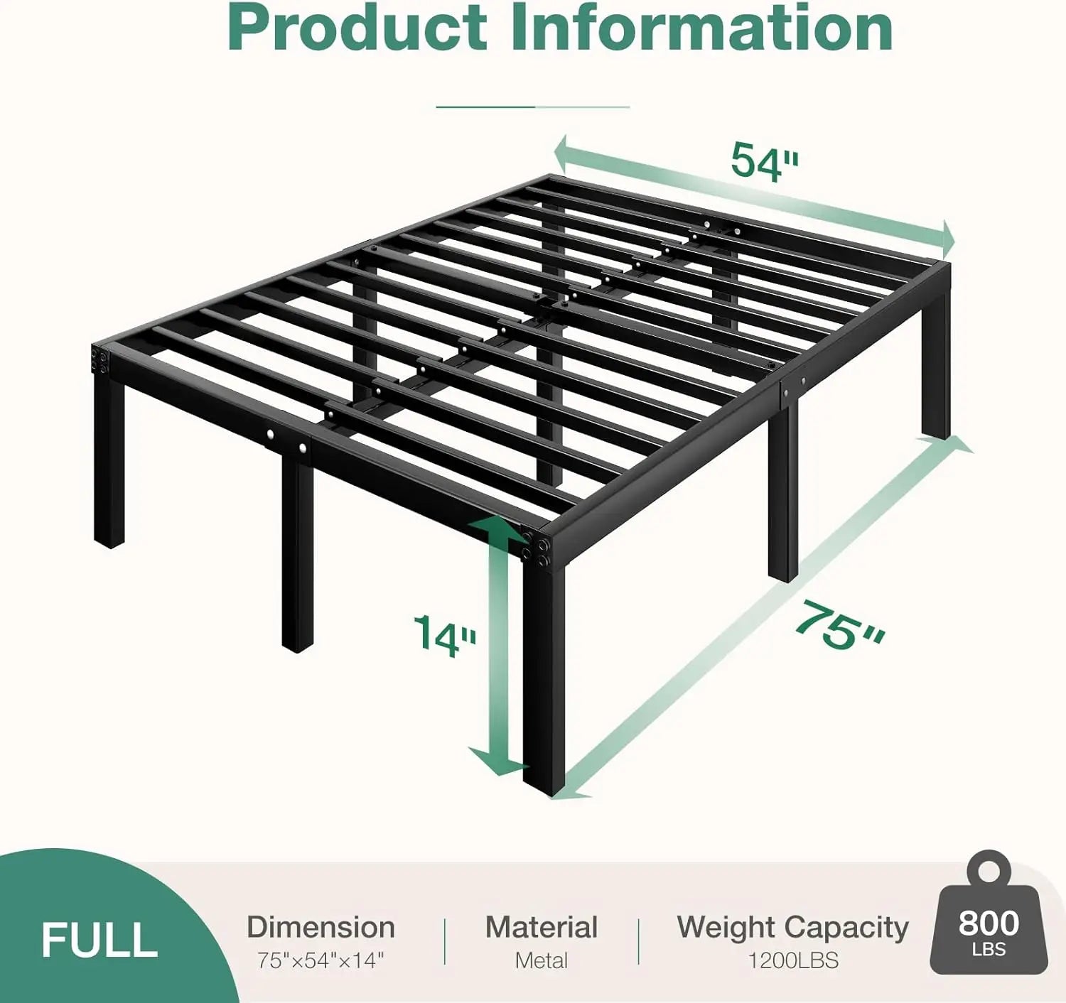 Queen Bed Frame, 14 Inch Metal Platform Bed Frame Queen Size with Storage Space Under Bed, Heavy Duty Steel Slat Support