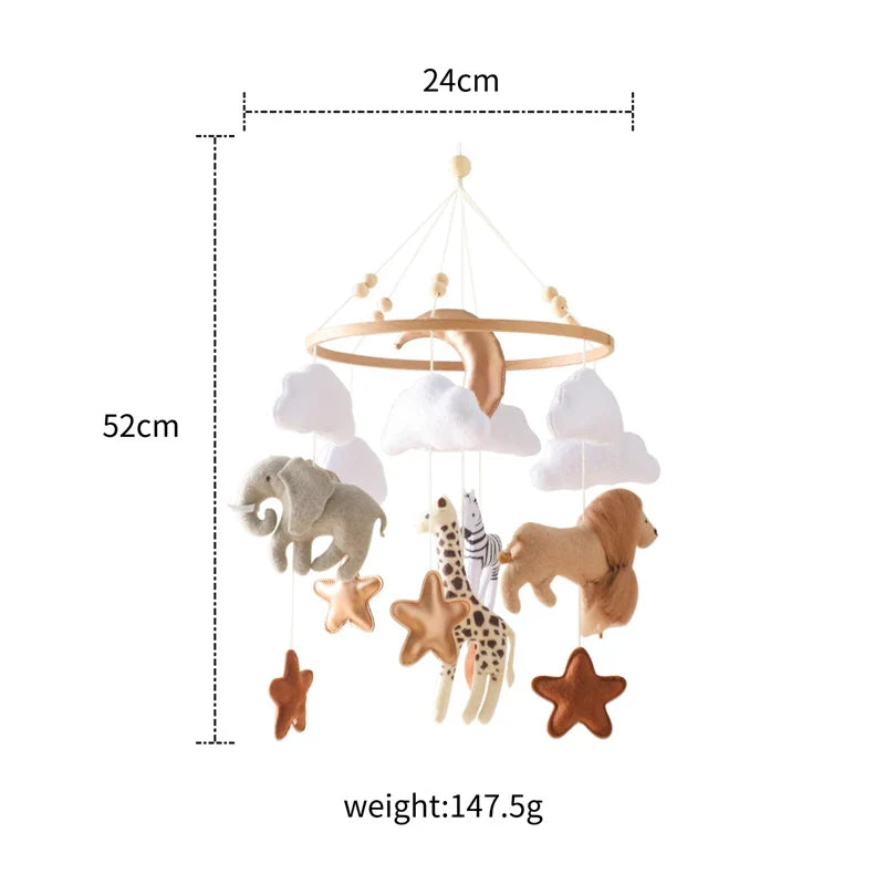 Crib Mobile Bed Bell Wooden Baby Rattles Soft Felt Cartoon Animal Bed Bell Newborn Music Box Hanging Toy Crib Bracket Baby Gifts