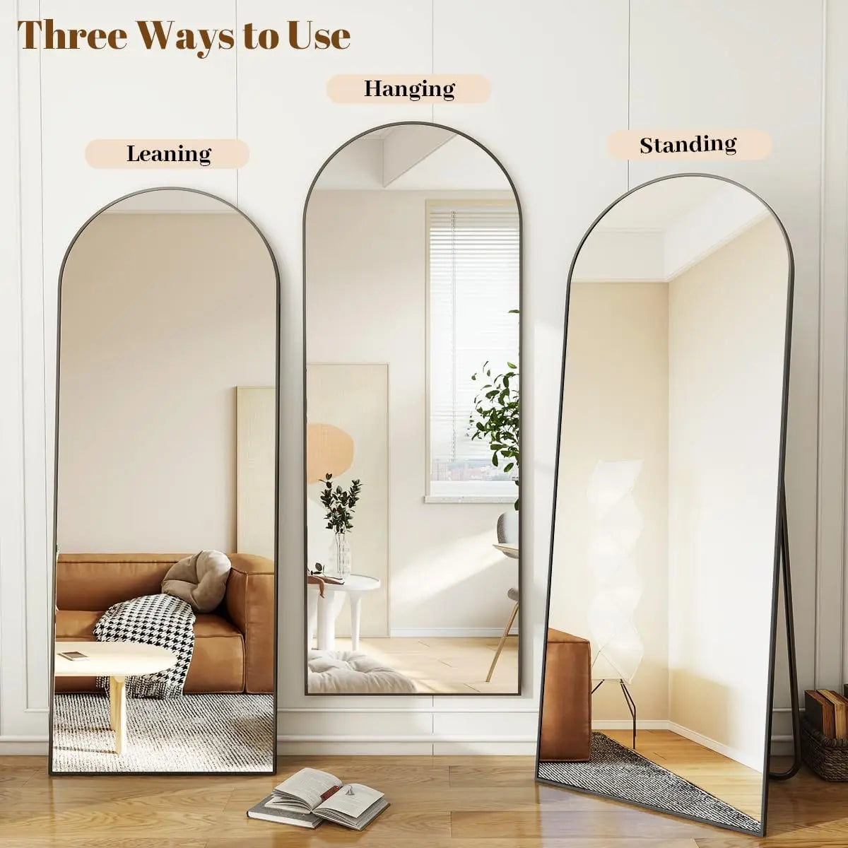 34"x76" Arched Full Length Mirror, Large Floor Mirror with Aluminum Alloy Frame Standing Hanging or Leaning Wall-Mounted M