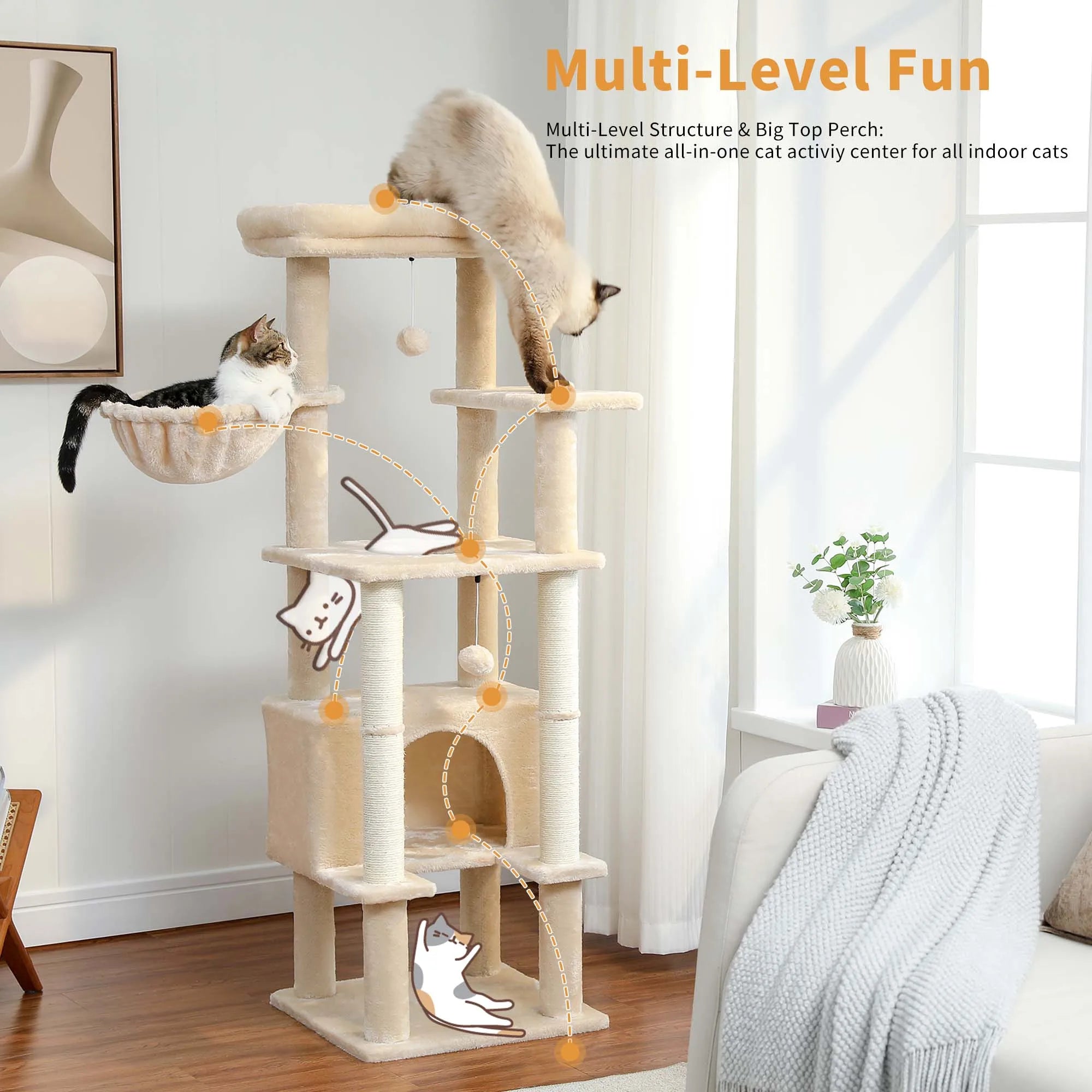 Multi-Level Cat Tree with Condo Scratching Posts Large Cat Tower with Hammock Cat Accessories Kitty Cat Toys Cat Pet Supplies