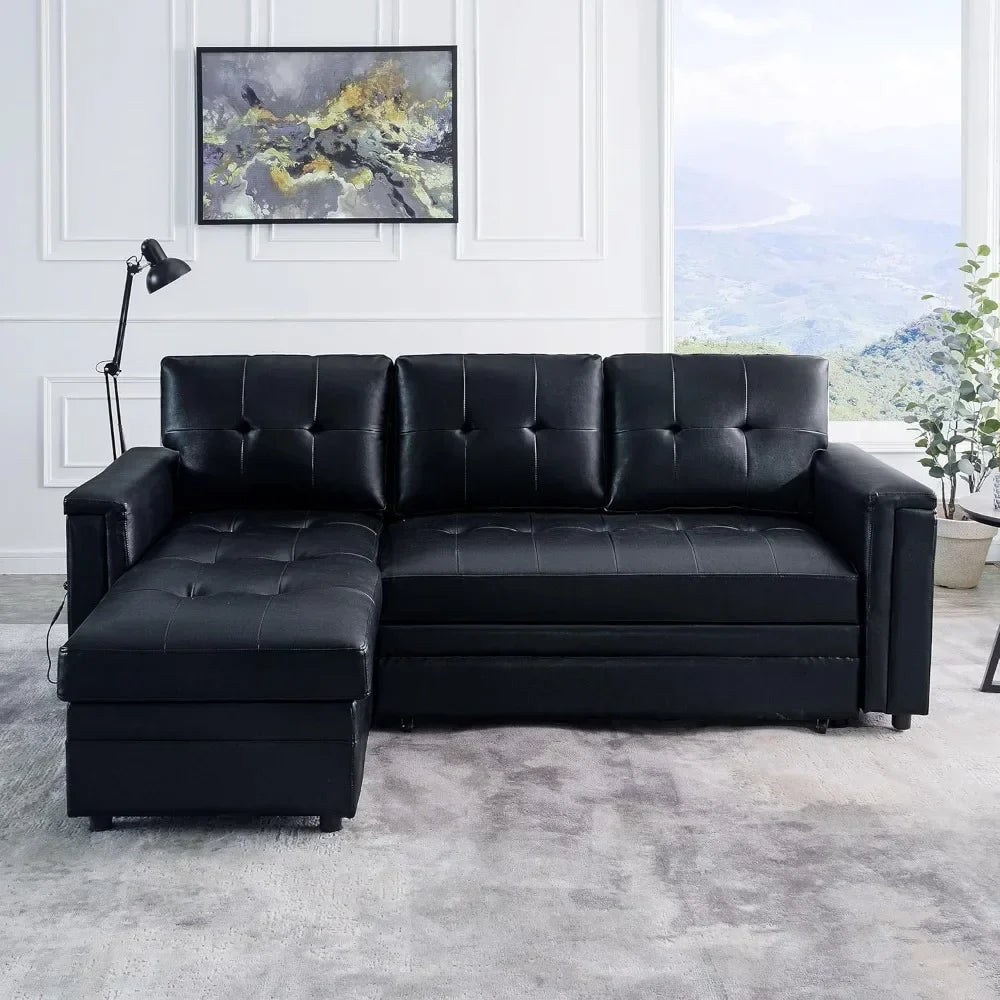 Lily Sectional Sleeper Sofa with USB Ports-L-Shaped Couch Convertible Pull-Out Bed, Ample Storage,living room sofas