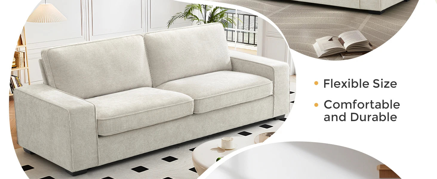 EASELAND Sofa Couch, 88" Chenille Loveseat for Living Room, 3 Seater Lounge Sofa for Bedroom with Removable Back and Seat Cushio