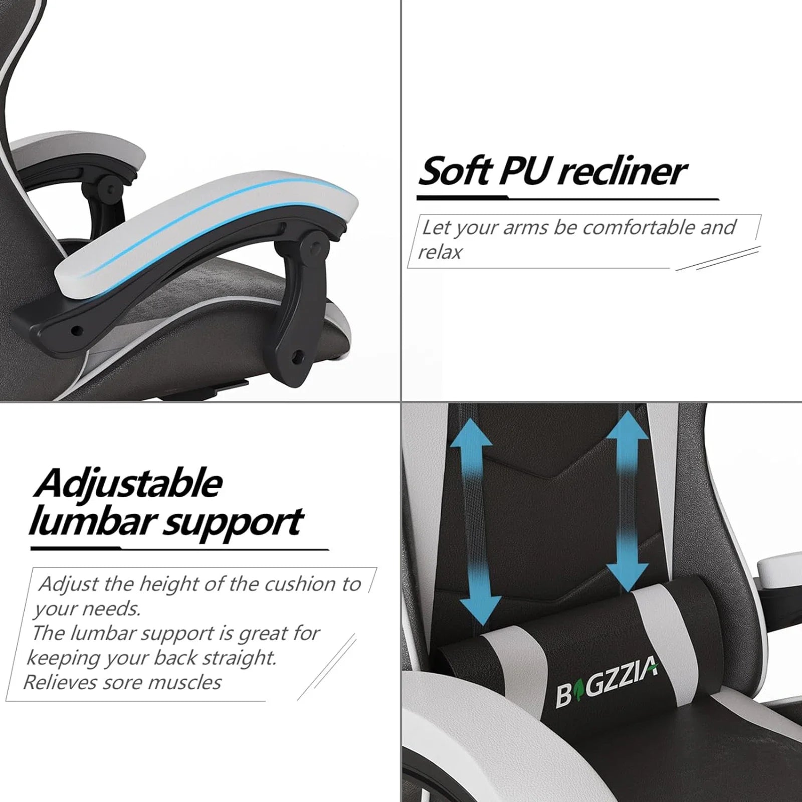 Ergonomic Gaming Chair Gamer Chairs with Lumbar Cushion + Headrest, Height-Adjustable Computer Office Chair for Girls, Boys