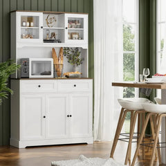 Kitchen Hutch with Buffet Cupboard, Utility Pantry Cabinet with Microwave Stand,Tall Kitchen Cabinets with Adjustable Shelves