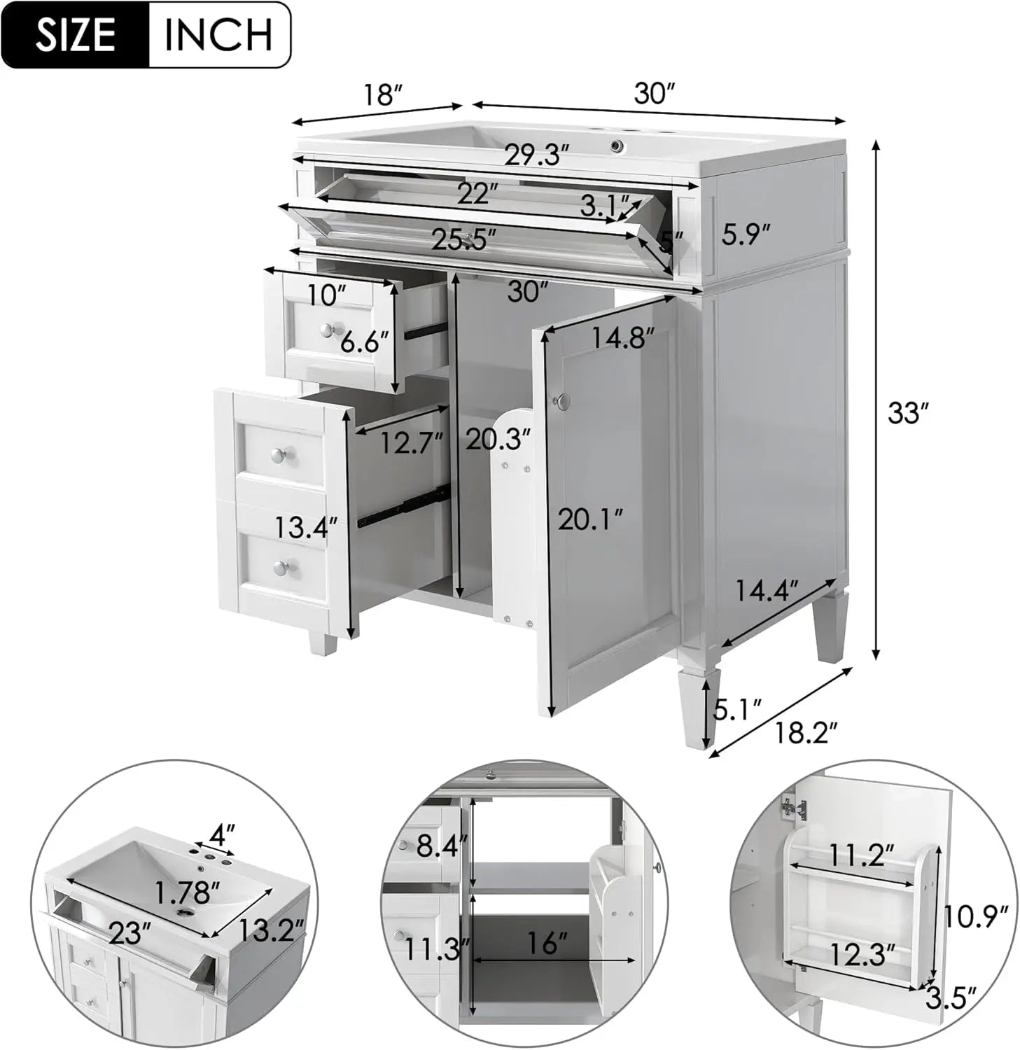 bathroom organizers, Bathroom Vanity with Sink, Modern Bathroom Cabinet with Drawers and Tip Out Drawer, Freestanding Bathroom V