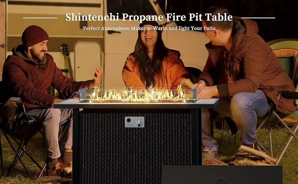 Shunchi-Propane Fire Pit Table with Glass Window Protector, Outdoor, 50,000 BTU Steel Gas, 45 in