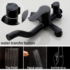 KEMAIDI Matte Black Rainfall Shower Faucet Set Single Lever Bathtub Shower Mixer Faucet & Storage Shelf  Shower Mixer Water Tap