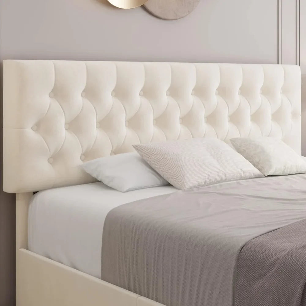 King Size Bed Frame with 4 Storage Drawers, Button Tufted Headboard Design, Soft Velvet, Modern Upholstered Bed Frame