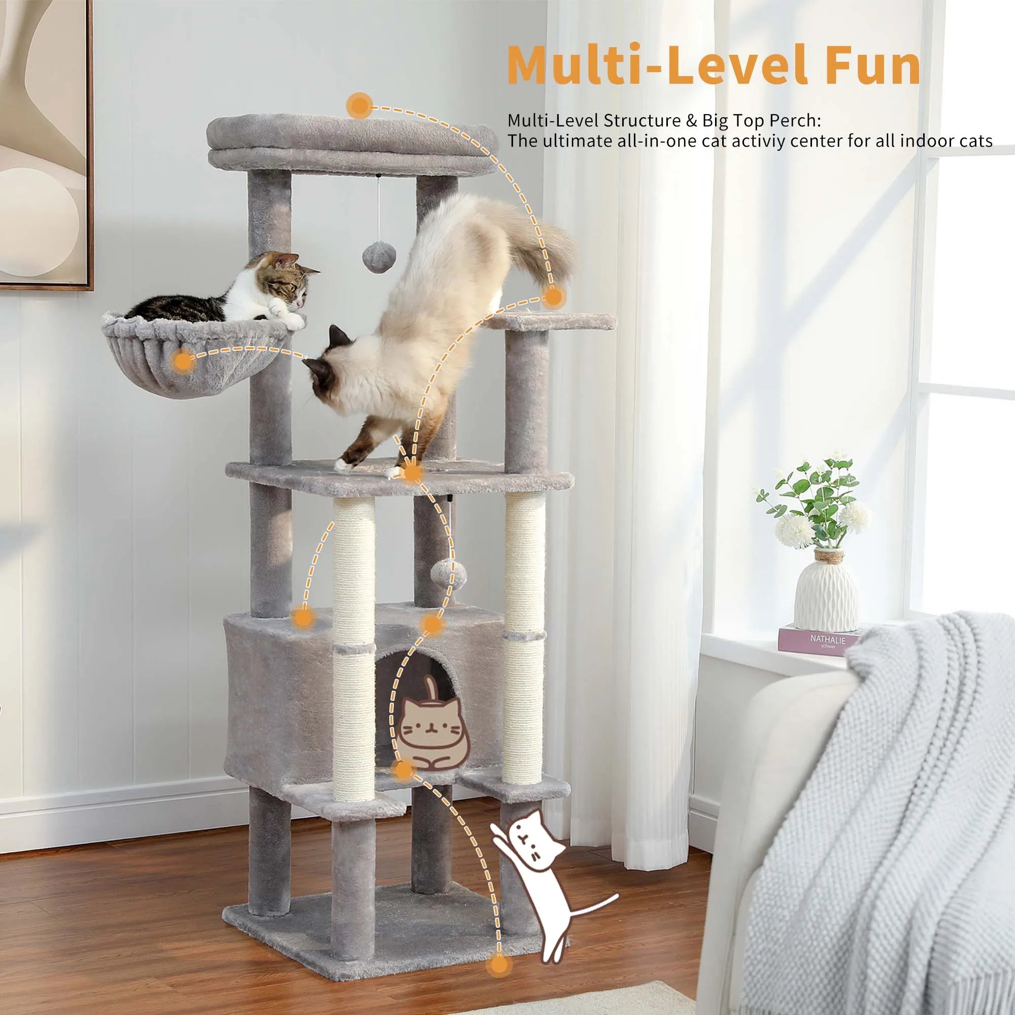 Multi-Level Cat Tree with Condo Scratching Posts Large Cat Tower with Hammock Cat Accessories Kitty Cat Toys Cat Pet Supplies