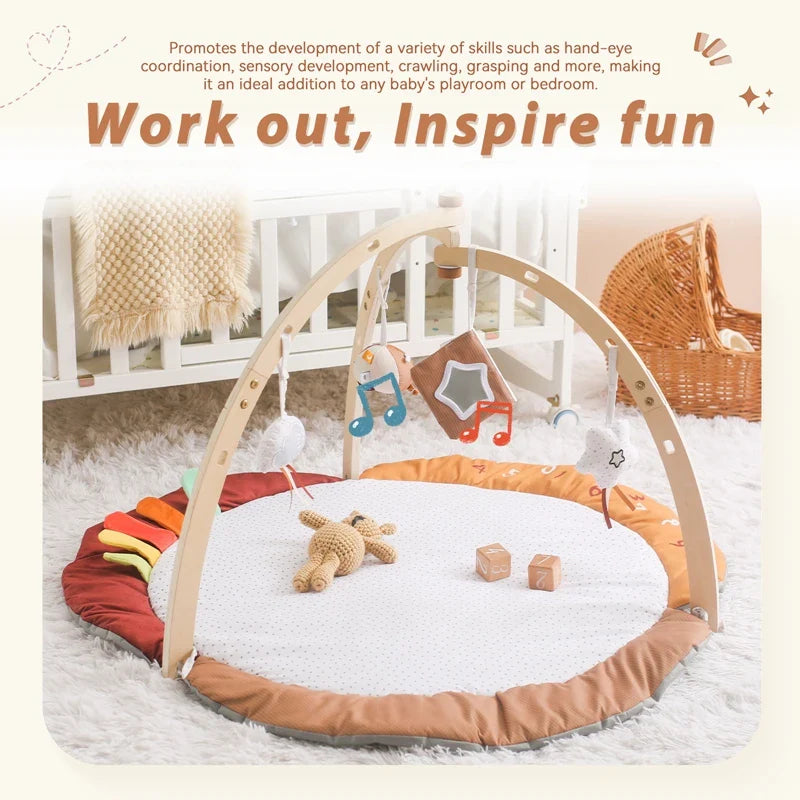 Baby Wooden Tripod Gym Frame Toddler Gym Activity Floewr Hanging Pendant Rattle Toys For Newborn Education Montessori Toys