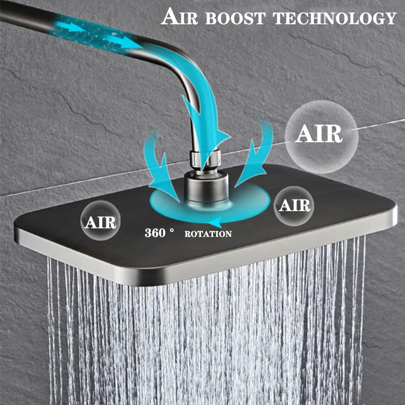 GREY Smart Digital Display Shower Faucet Set Piano Style Rainlfall Bathroom System Grey Digital Mixer Tap Bidet Shower