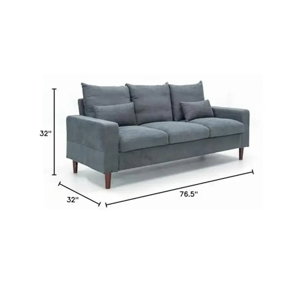 3 Seat Modern Sectional Sofa Solid Wood Legs Living Room Couches Small Stylish Design Comfortable Padding Fast Assembly 76.5"W x