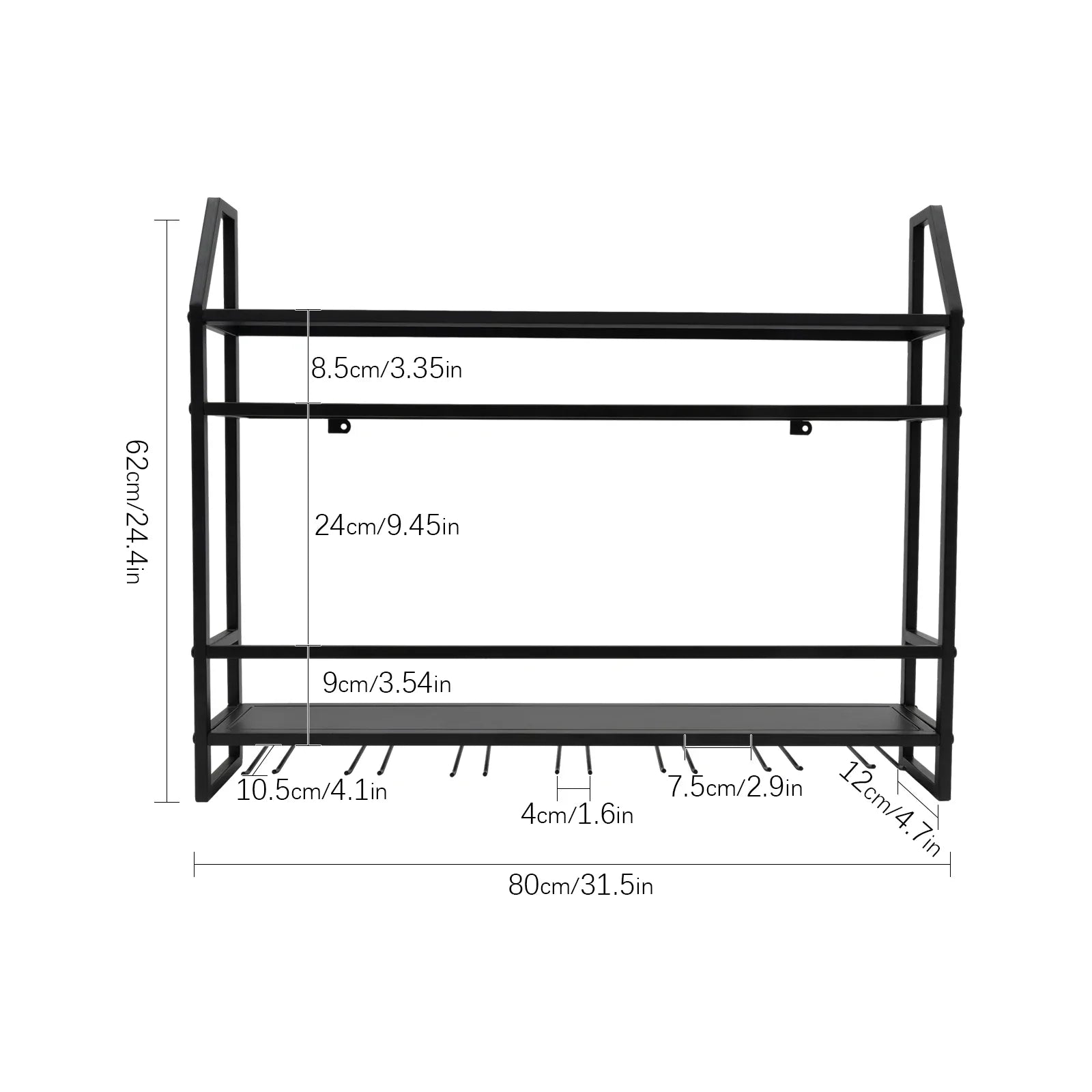 66lbs Bar Restaurant Wine Racks Wall Mounted Steel Glass Holders Black for 12 Wine& 7 Glasses