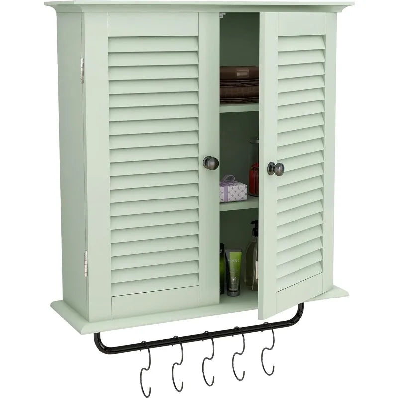 Bathroom Cabinet Wall Mounted Green Designer Bathroom Wall Cabinet Medicine Cabinet with Double Shutter Doors 3 Tier Adjustable