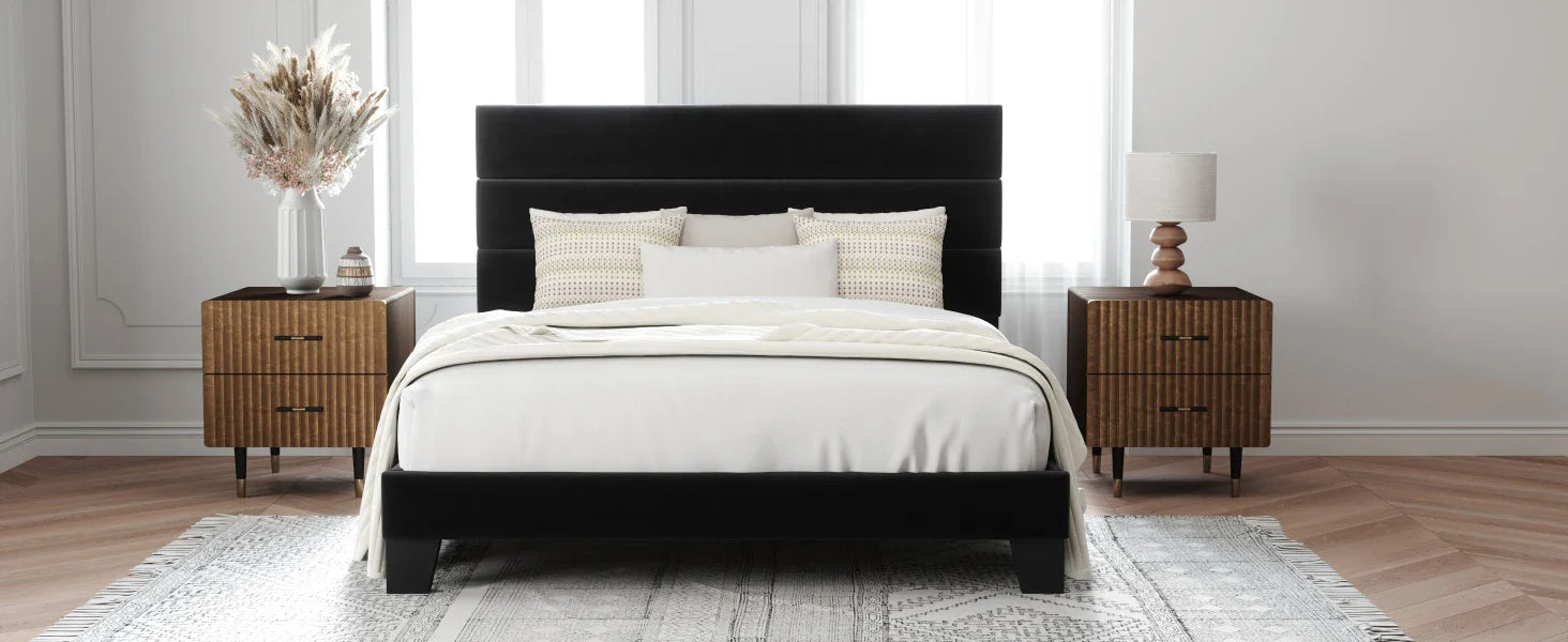 Allewie Queen Size Platform Bed Frame with Fabric Headboard and Wooden Slats Support,Fully Upholstered Mattress Foun