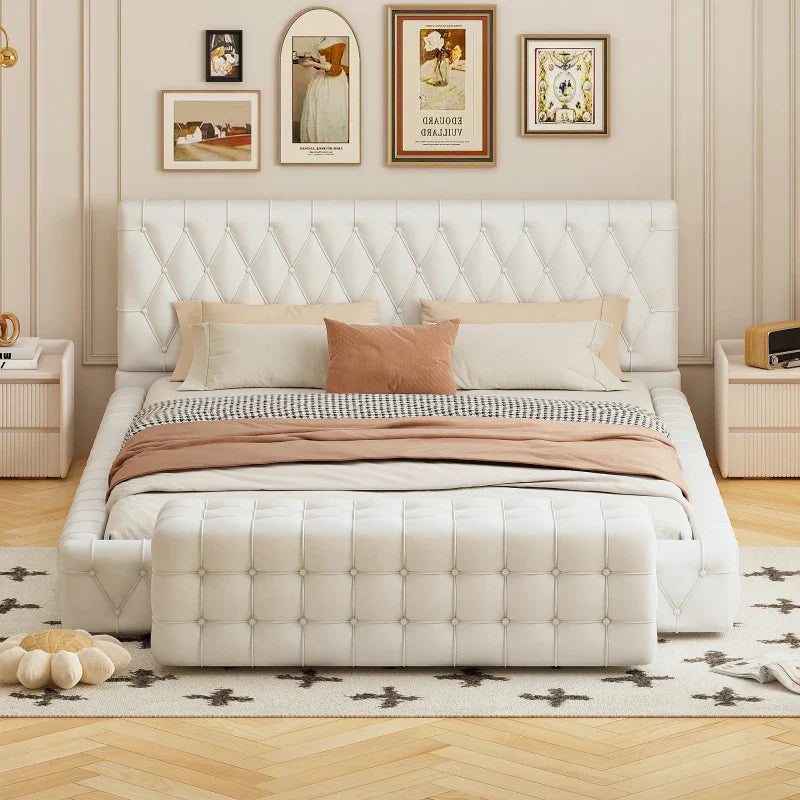 2-Pieces Bedroom Sets Queen Size Upholstered Bed with Rectangular Upholstered Ottoman for Bedroom