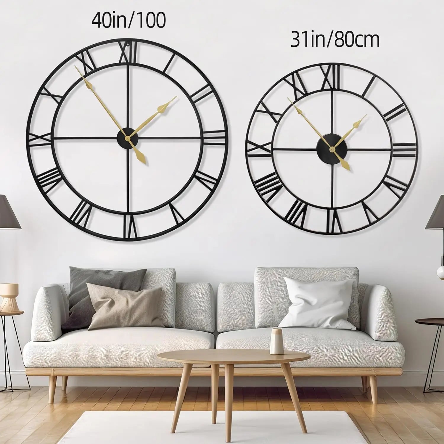 40 Inch Extra Large Modern Wall Clock Oversize Rustic Round Nearly Silent Non Ticking Battery Operated Black Metal Roman Numeral