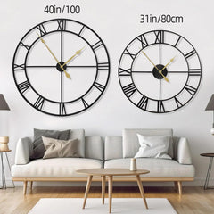 40 Inch Extra Large Modern Wall Clock Oversize Rustic Round Nearly Silent Non Ticking Battery Operated Black Metal Roman Numeral