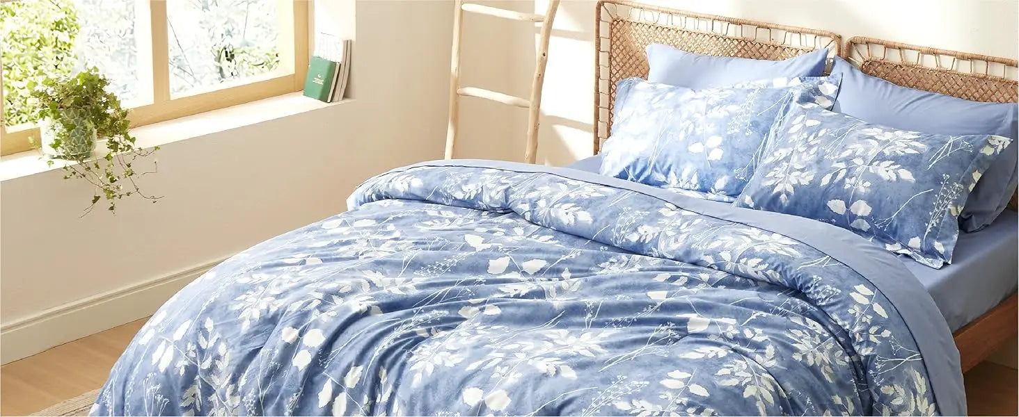 Bedsure Comforter Set - 7 Pieces Floral Bedding Sets with Reversible Botanical Flowers Comforter, Sheets, Pillowcases & Shams