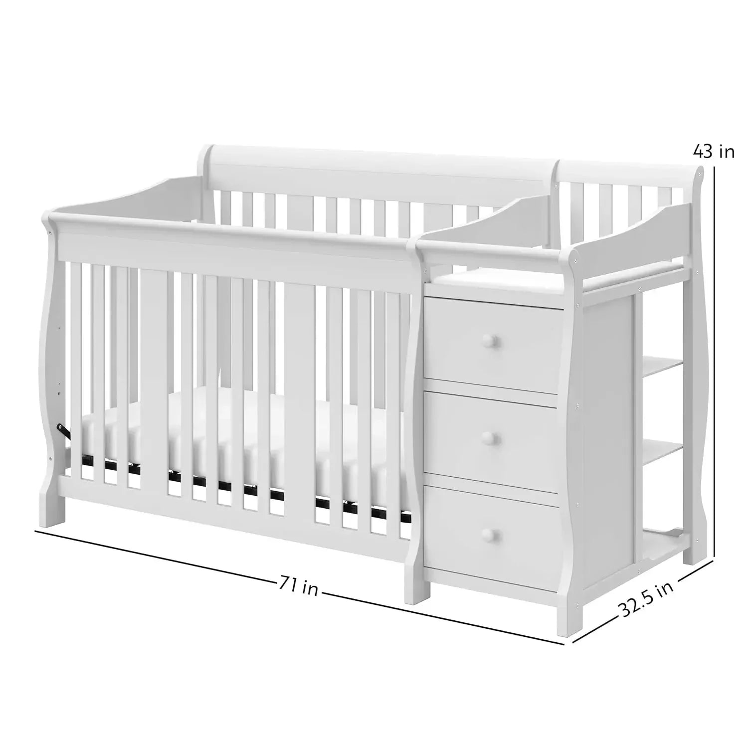 Storkcraft Portofino 5-in-1 Convertible Crib and Changer (White) – Changing-Table Combo with Drawer, Converts to Toddler Bed,