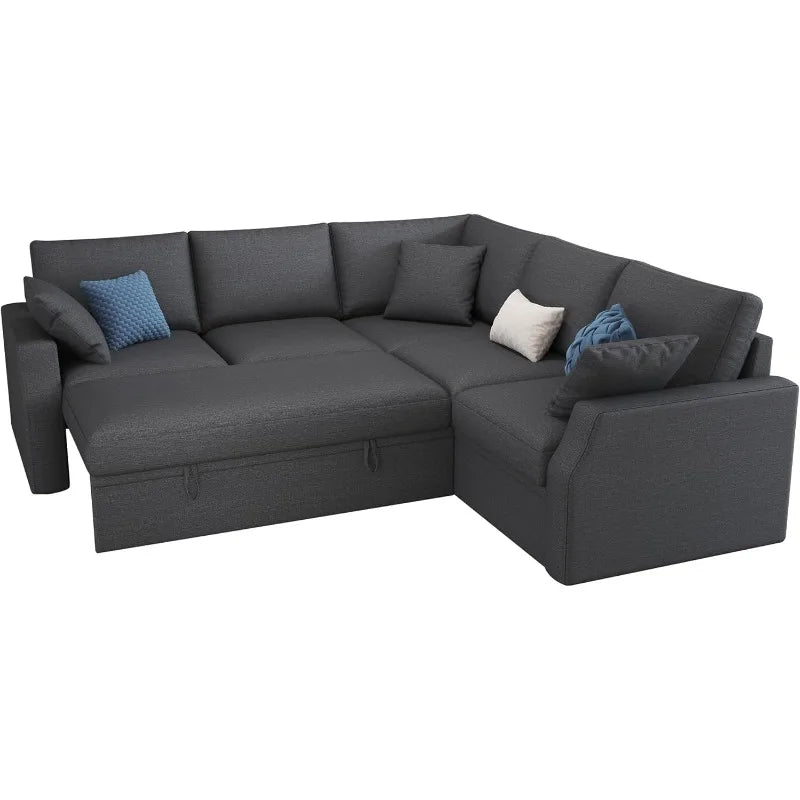 VanAcc Sofa Bed, 85 Inch Sleeper Couch with Storage Seat, L Shaped Sofa with Pull Out Sofa Bed, Sectional Couches