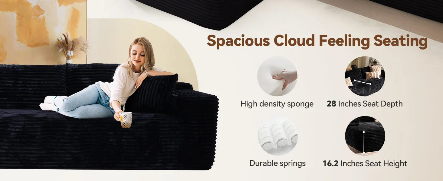 Cloud Sectional Couch with Comfy Chaise,Minimalist Modular Couches Sleeper for Living Room Bedroom Apartment Lounge