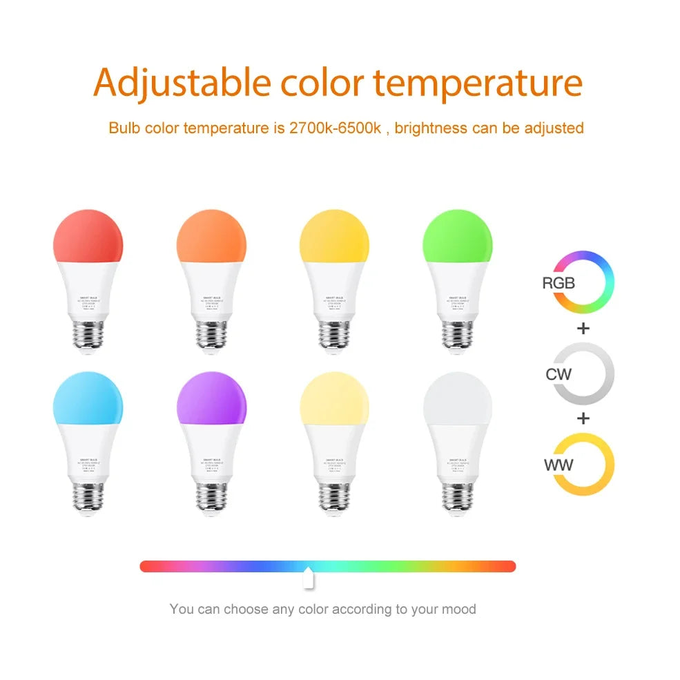 Smart Home Decoration 18W Tuya E27 RGB CW WW Wifi LED Bulb Alexa Compatible