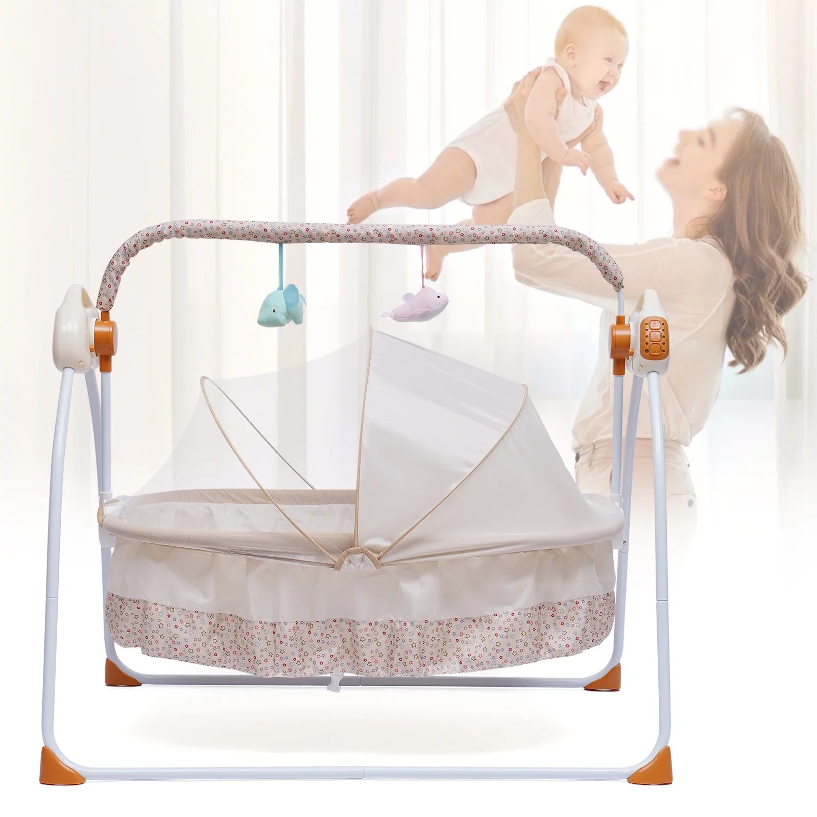 Electric Baby Cradle Auto Swing Rocker Cot Infant Sleeping Bed Swing Crib Kit Timer+Bluetooth Music+Mat+Pillow 5Gears Adjustable