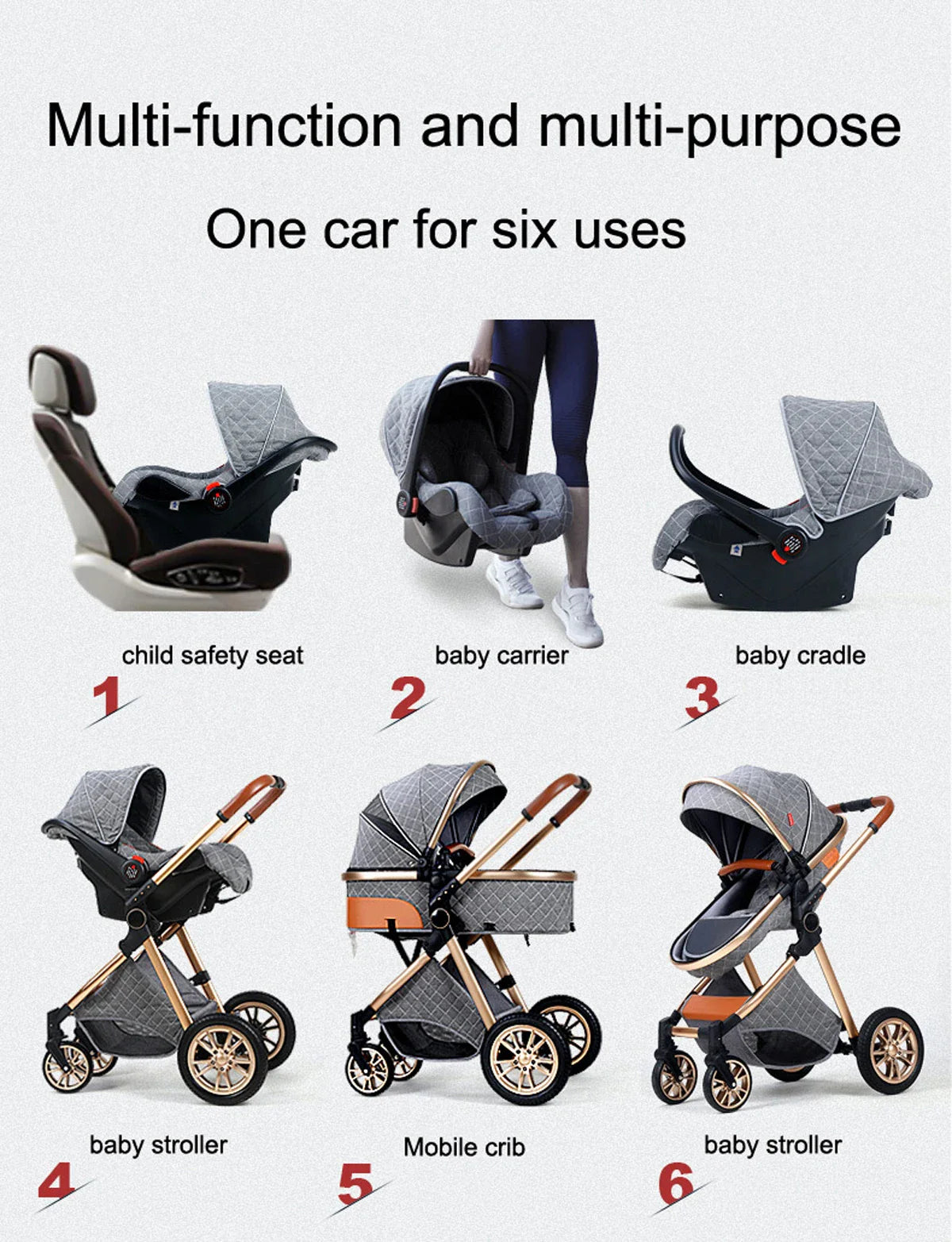 Luxury Portable Travel Pram 3 in 1Baby Stroller High Landscape Baby Pushchair Baby Travel Stroller Newborn Stroller