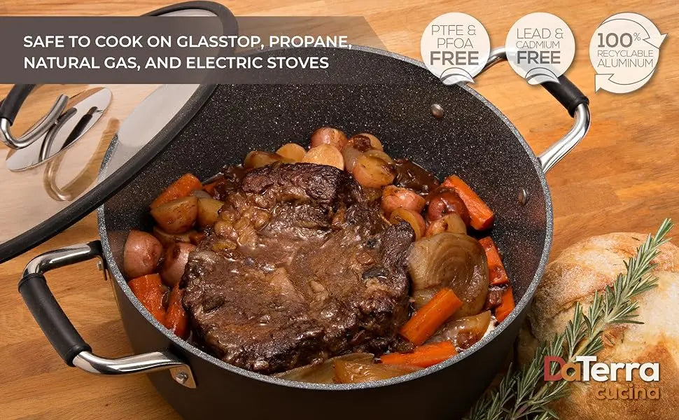 Quart Nonstick Dutch Oven w/Lid | Made in Italy | Proprietary nontoxic ceramic coating