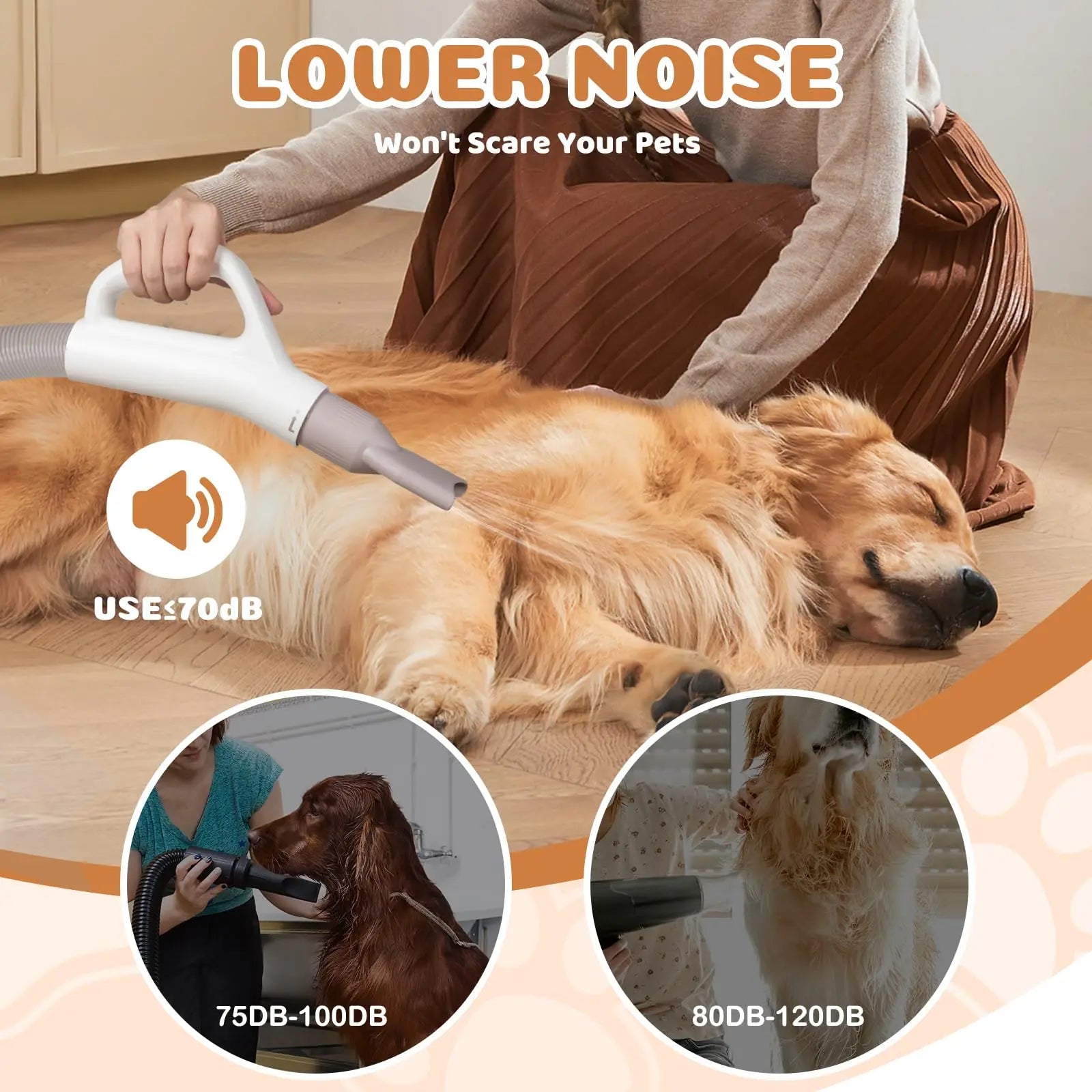 Negative Ion Dog Hair Dryer Smart Temperature Control Adjustable Temperature Air Speed 4-in-1 Nozzles Pet Grooming Dryer