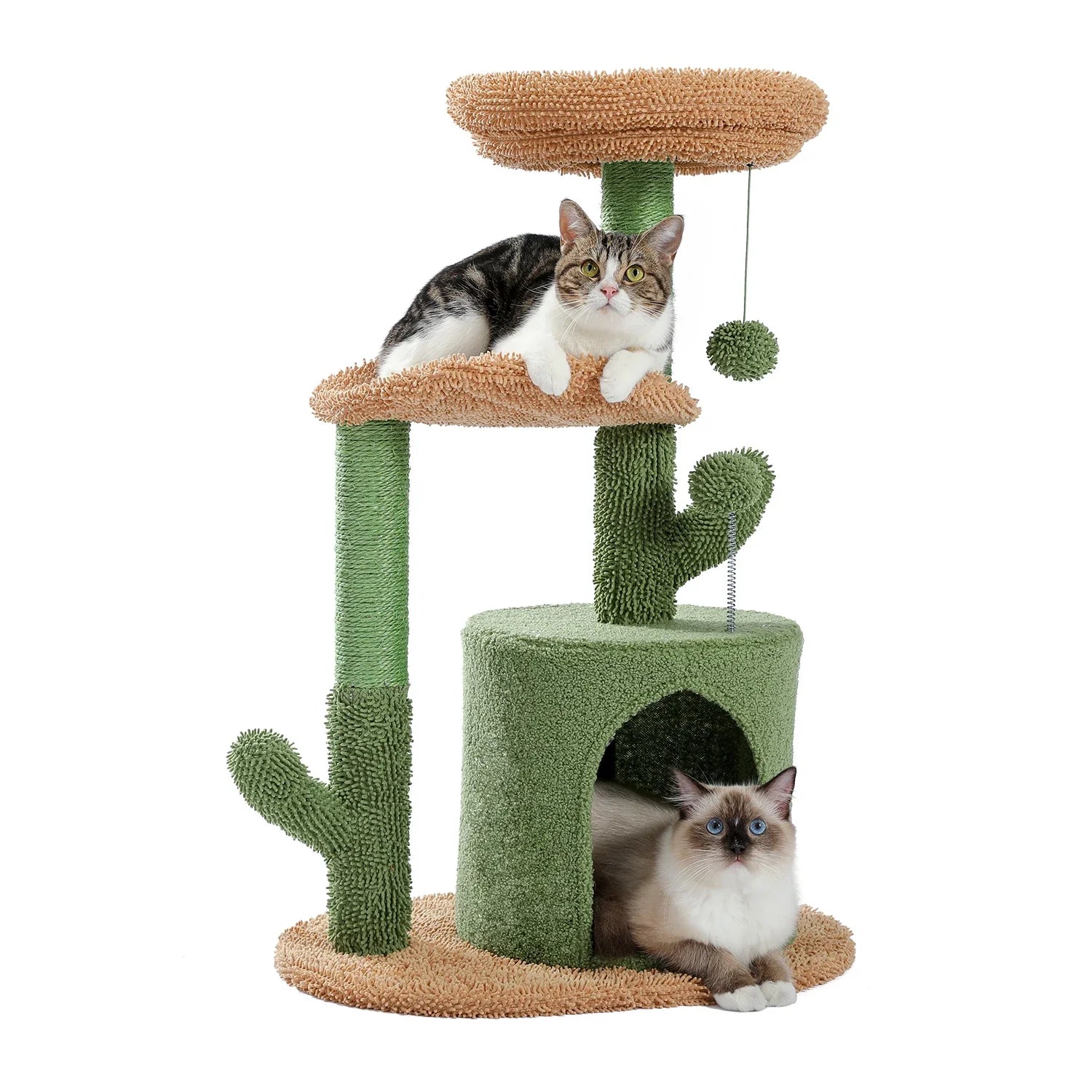 Festive Cat Scratching Post Cactus Tree Tower with Sisal Rope Cat Climbing Frame with Christmas Decoration