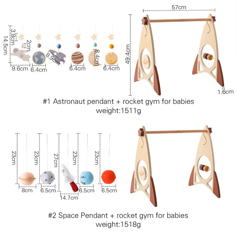 Baby Wooden Gym Frame Rocket Model Newborn Activity Gym Frame Hanging Pendant Rattle Toys For Baby Education Montessori Toys