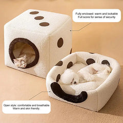 Winter Warm Cat Bed Dice Shape Foldable Cat House Cozy Kitten Lounger Cushion Soft Comfort Pet Deep Sleep Bed Pet Tent Cave Nest