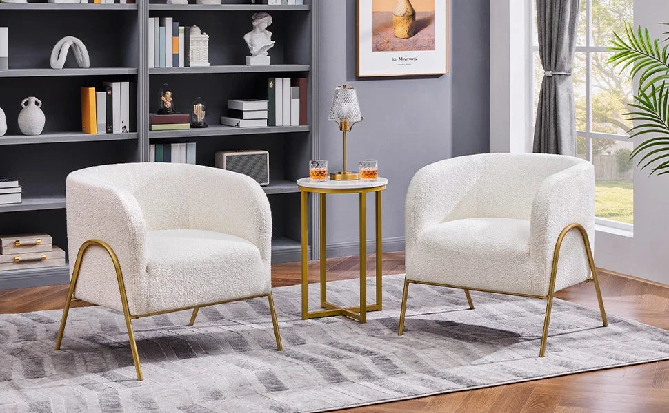 Accent Chair Set of 2, Armchair Set, Side Chairs for Living Room, Boucle Fabric Vanity Chairs with Gold Legs for Bedroom