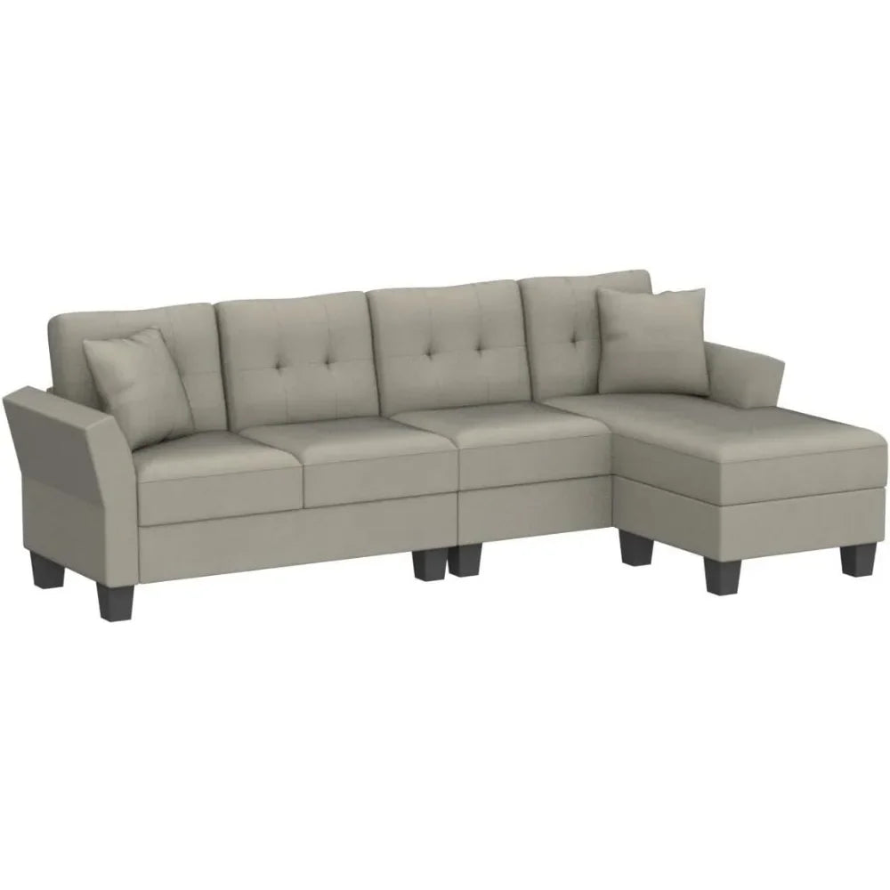 Convertible Sectional Couch Velvet L Shaped Sofa 4 Seat Sofa with Chaise L-Shaped Couches Reversible Sectional Sofa