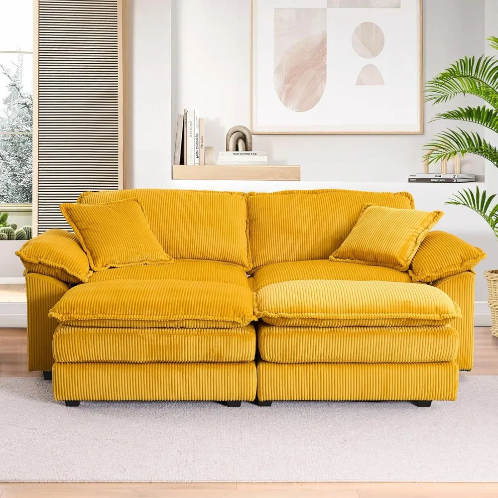 84.6" Sectional Sofa Couch for Living Room,Modern Upholstered Corduroy L Shaped Couch with Chaise,Comfy Deep Seat Loveseat Sofa